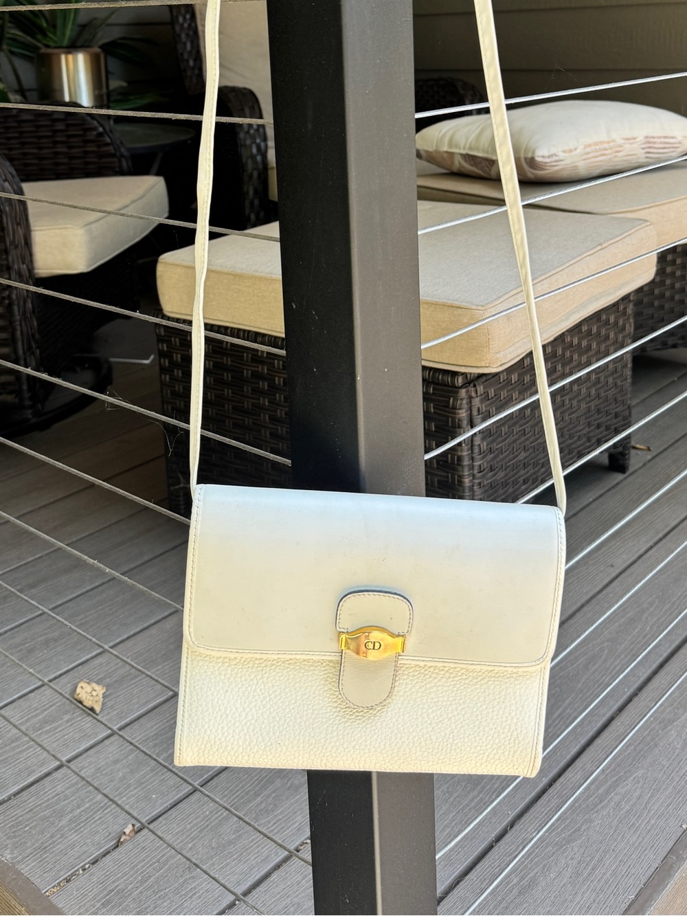 Dior white Leather Crossbody with Gold-Tone Accent